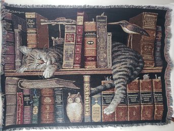 Frederick The Literate Cat By Charles Wysocki Woven Tapestry Hanging Throw