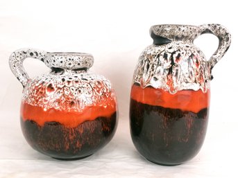 Mid Century Lava Drop Glaze Pitcher And Vase