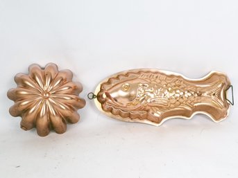 2 Copper Jello Molds, Tower And Fish