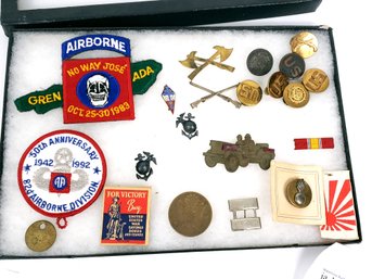 Group  Of Vintage Military Patches, Pins And Buttons