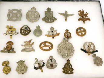 Mixed Lot Of British Military Hat Badges In Case