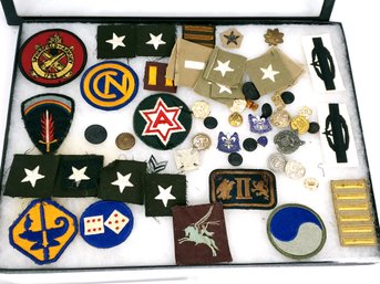Mixed Group Of Military Pins, Patches And Buttons