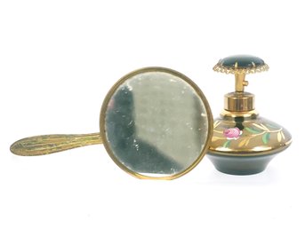 West German Painted Perfume Bottle And Articulating Hand Mirror