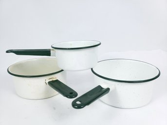 Lot Of 3 Black And White Enamel Pots