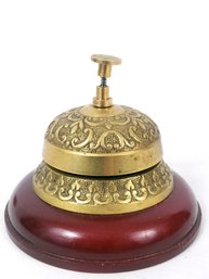 Vintage Brass And Wood Front Desk Service Bell