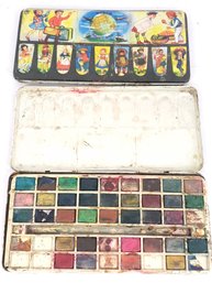 2 Antique Tin Paint Boxes