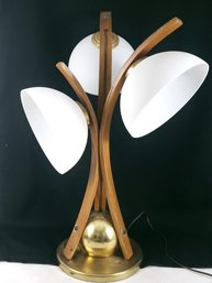 Mid Century Modern Teak And Brass 3 Way Table Light Lamp
