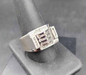 Mens Sterling Silver And CZ Ring - Unique Design - Size 11.25