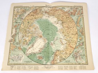 .North Pole Nordpol Gotha Justus Perthes Antique Map 1924