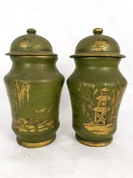 Pair Of Italian Made Ceramic Chinoiserie Ginger Jar Vases