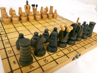 Carved Wood Chess Set And Hand Crafter Game Board