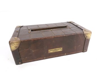 Leather And Wood Tissue Box Cover By Stiles Bros