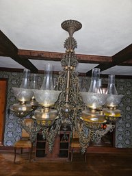 Stunning Antique Art Deco Large Brass With 8 Kerosene Lamps Ceiling Chandelier