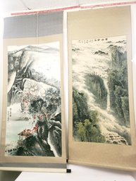 Pair Of Chinese Watercolor Painted Scrolls