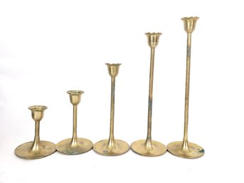 Set Of Graduated Brass Candlesticks