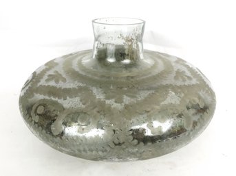 Large Vintage Etched Glass Vase Bowl