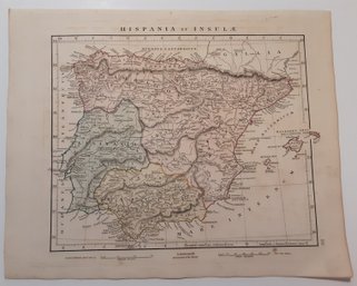 1828 Map, HISPANIA ET INSULAE , Pub. By A. Arrowsmith, Hydrographer To His Majesty, London. Approx. 13 1/2 X 1