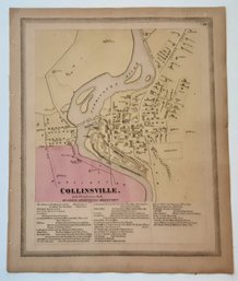 1869 MAP, COLLINSVILLE, CT. , PUB. BY BAKER & TILDEN, ENGRAVED BY KELLOGG & BULKELEY, APP. 17 3/4 X 14 1/2