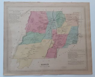 1869 MAP, BERLIN, CT., PUB. BY BAKER & TILDEN, ENG., PRINT /COL. BY KELLOGG & BULKELEY, APPROX. 17 3/4 X 14 1