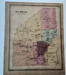 1869 MAP, NEW BRITAIN, CT.,PUB. BY BAKER & TILDEN, ENG/PRINT/COL. BY KELLOGG & BULKELEY, APPR. 17 34 X 14 12