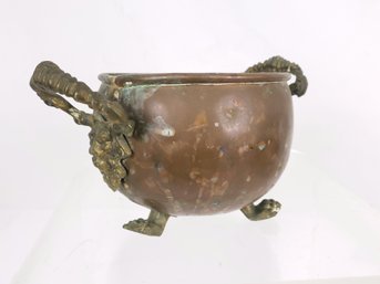 Vintage Copper Cauldron Pot With Lion Handles