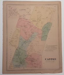 1860'S MAP OF CANTON , CT.  & SURROUNDING DISTRICTS ,  & BUSINESS REFERENCE,  17 3/4 ' X 14 X 3/4 '