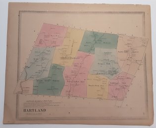 1860'S MAP OF HARTLAND, CT. , EAST & WEST & SURROUNDING DISTRICTS, & BUSINESS DIRECTORY, 17 3/4 X 14 X 3/4