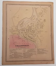 1860'S MAP OF COLLINSVILLE, Ct., FARMINGTON RIVER, BUSINESS DIRECTORY & AXE FACTORY 17 3/4 ' X 14 3/4 '