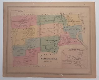 1860'S MAP OF WETHERSFIELD , NEWINGTON,  & GRISWOLDVILLE , CT. & SURROUNDING DISTRICTS. 17.75 ' X 14.75 '