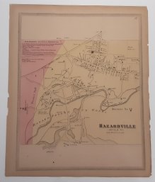 1860'S MAP OF  HAZARDVILLE , CT. & SURROUNDING DISTRICTS & BUSINESS REFERENCE,  17 3/4 X 14 X 3/4