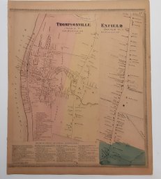 1860'S MAP OF THOMPSONVILLE, CT,  W/ BUSINESS REFERENCE & ENFIELD , CT 17 3/4 ' X 14 34 '