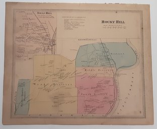 1860'S MAP OF ROCKY HILL & SURROUNDING DISTRICTS IN CONNECTICUT, 17 3/4 X 14 X 3/4