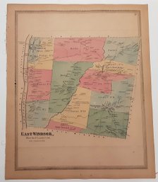 1860s MAP OF EAST WINDSOR CT. , HARTFORDCOUNTY ,  BEAUTIFULLY COLOURED ALSO SHOWING CONNECTICUT RIVER