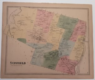1860s MAP OF SUFFIELD,  BEAUTIFULLY COLOURED ALSO SHOWING CONNECTICUT RIVER