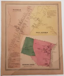 1860s MAP OF SUFFIELD,  W. SUFFIELD & WINDSOR LOCKS, CT. W/ BUSINESS DIRECTORIES CIGAR MAKERS