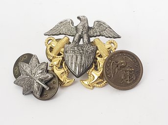 Vintage Military Pins, Sterling, GF, Scovill Waterbury