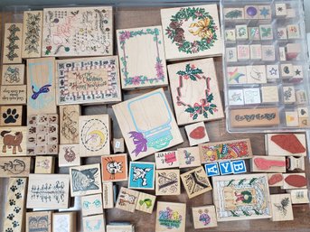 Lot 6 Of Wood Mounted Rubber Stamps