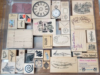 Lot 5 Of Wood Mounted Rubber Stamps
