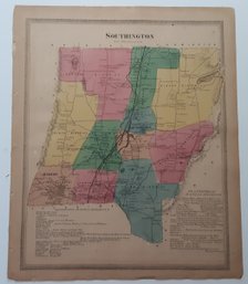 1860'S MAP OF SOUTHINGTON  & PLANTSVILLE, CT., SURROUNDING DISTRICTS & BUSINESS REFERENCES 17 3/4 X 14