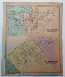 1860'S MAP OF PLAINVILLE & FARMINGTON,  CT. ,SURROUNDING DISTRICTS , 17 3/4 X 14 X 3/4