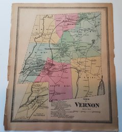 1860'S MAP OF VERNON ,CT., SURROUNDING DISTRICTS & BUSINESS REFERENCES 17 3/4 X 14 X 3/4