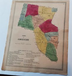 1860'S MAP OF COVENTRY ,CT., SURROUNDING DISTRICTS & BUSINESS DIRECTORY  17 3/4 X 14 X 3/4