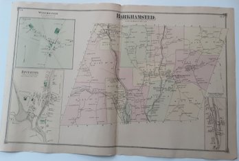 EARLY MAP OF BARKHAMSTED, CT. W/ Insets Of PLEASANT VALLEY, RIVERTON & WINCHESTER ,  Approx. 24 ' X 15 1/2 '