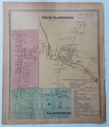 1869 MAP, S. GLASTONBURY, SURROUNDING DISTRICTS & BUSINESS DIRECTORY . BY BAKER & TILDEN, ENG., 17 3/4 X 14 1/