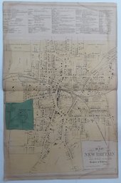 1869 MAP,NEW BRITAIN , CT. PUB.C BY BAKER & TILDEN, ENG., PRINT. & COL. BY KELLOGG & BULKELEY. 17 3/4 X 14 1/