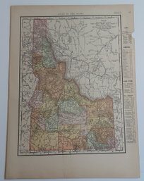 1898, 12 X 9 , IDAHO & WYOMING, ATLAS OF THE WORLD MAP FUNK & WAGNALLS CO. N.Y. & LONDON