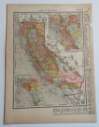 1898, 12 X 9 , CALIFORNIA & NEVADA , ATLAS OF THE WORLD MAP FUNK & WAGNALLS CO. N.Y. & LONDON