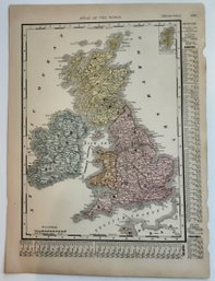 1898, BRITISH ISLES , ENGLAND  & WALES , 12 X 9, ATLAS OF THE WORLD MAP FUNK & WAGNALLS CO. N.Y. & LONDON