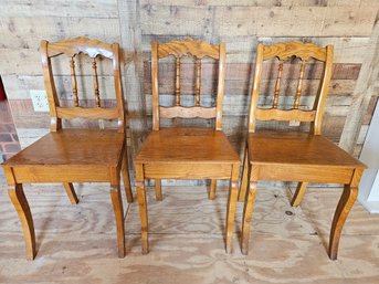 Group Of 3 Wooden Oak Chairs - New Store Display