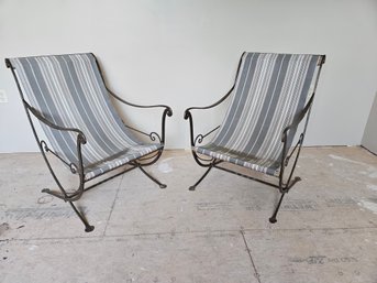 Pair Of RARE Hand Crafted Wrought Iron Patio Lounge Chairs